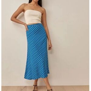 Reformation Bea Midi Skirt Size 4 Blue Daisy Print